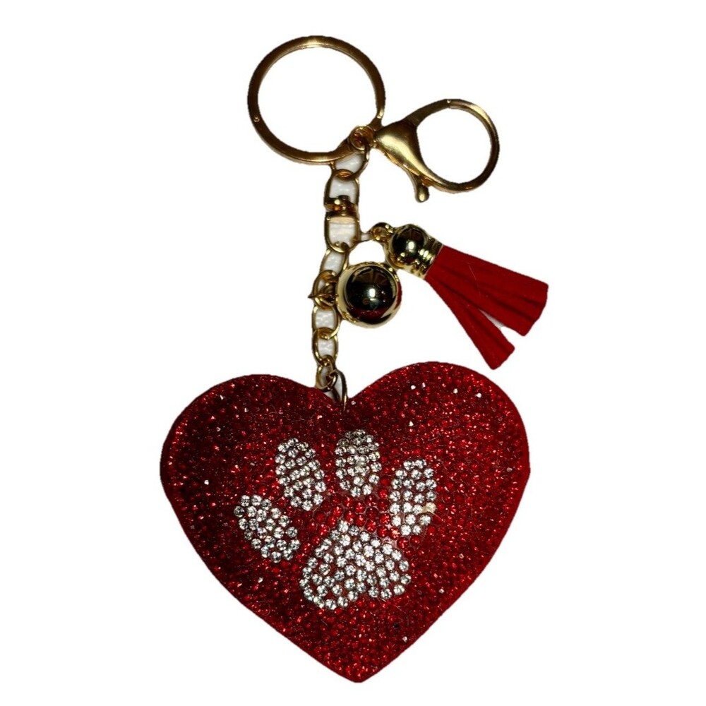 Puffed Heart Paw Print Keychain Sparkly